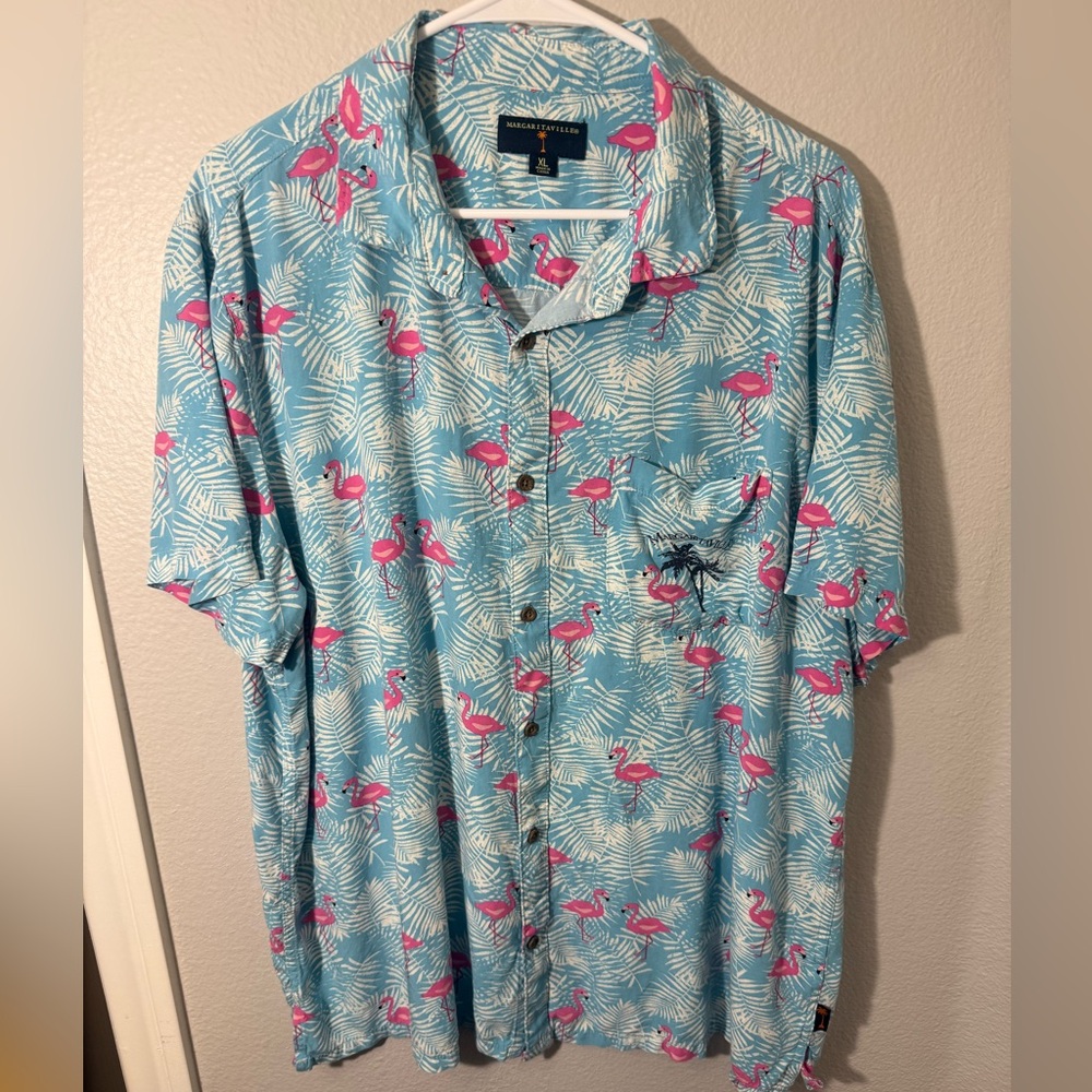 Margaritaville‎ Blue Flamingo Print Shirt